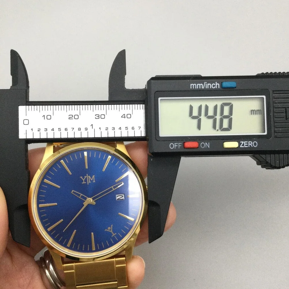 YesMan Shot Caller Mens Watch 45mm Gold Tone Blue Dial Bracelet Date 8.75